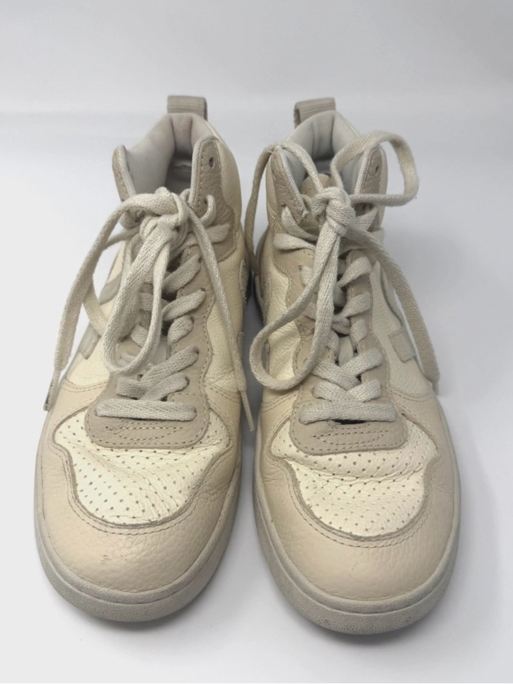 Preowned Women Veja V-15 Ivory Cashew Pierre Leather HighTop Sneakers Shoes Sz 7